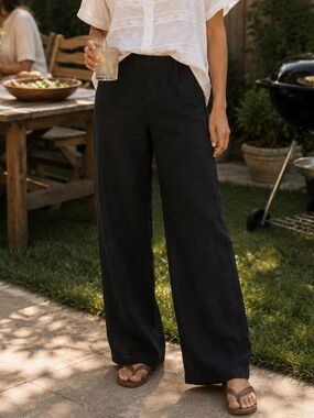 Gloria Vanderbilt Black Linen Cotton Blend Wide Leg Side Zip Pants Trousers, 8P